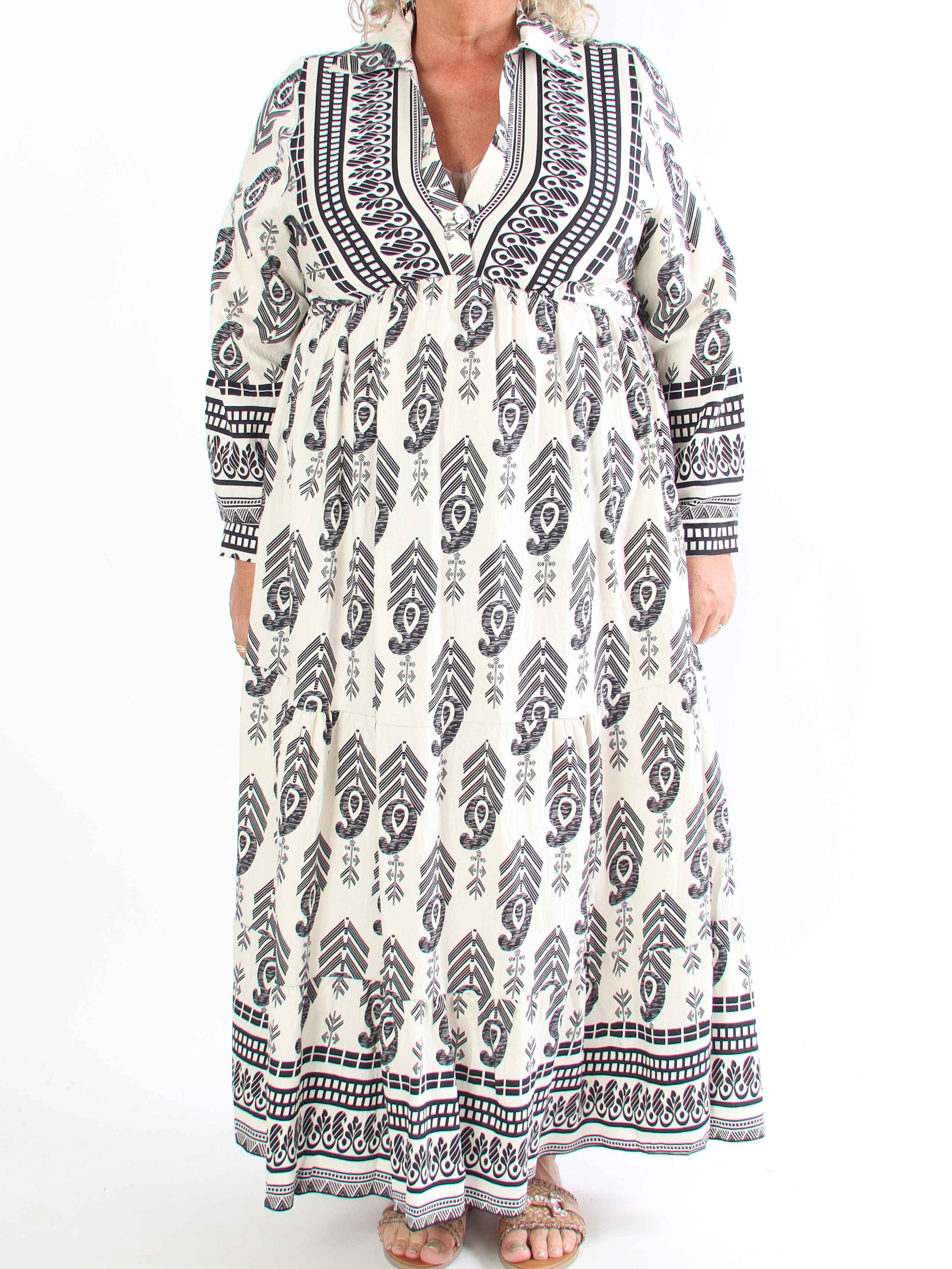 Raina - Lång mönstrad plus size-klänning i viskos